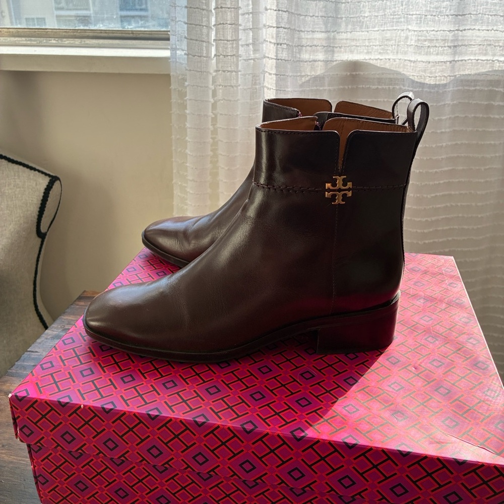 Tory Burch Dark Brown Leather Everly Flat Boot